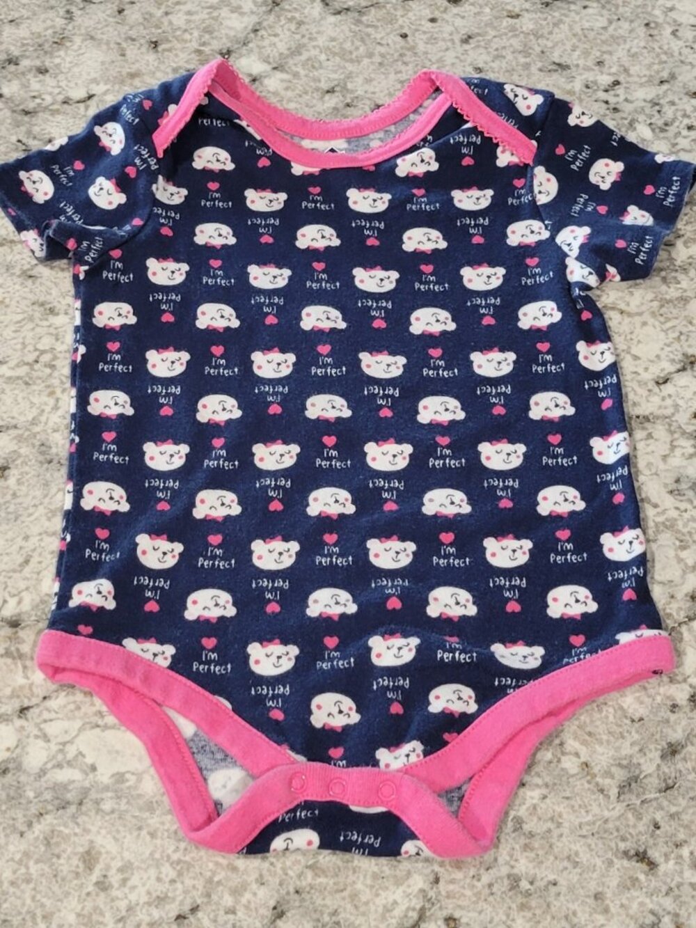 Nanette Baby Girls 24M Navy Bear Print Pink Trim Cotton Bodysuit